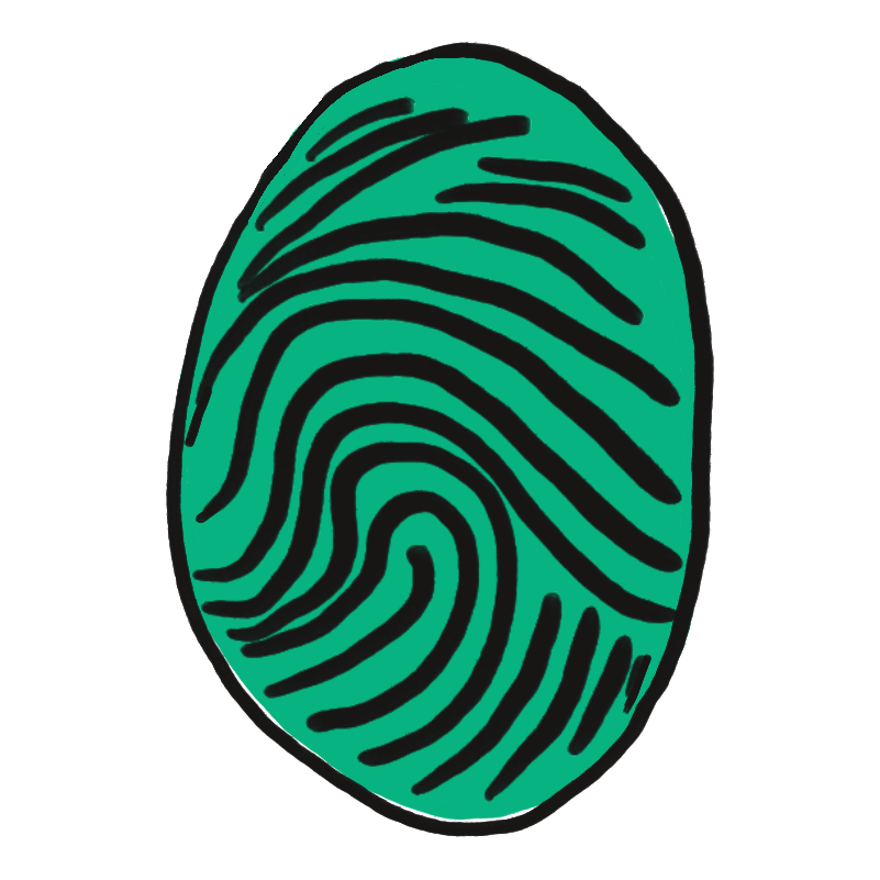 an line drawn illustration of a fingerprint on a green background